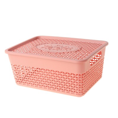 Plastic basket rectangular belt cover storage basket solid color hollow out Creative plastic storage basket